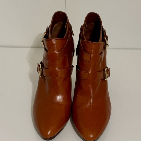 Lauren Ralph Lauren Lorelei Polo Tan Leather Heel Ankle Booties Size 10B - Picture 3 of 8